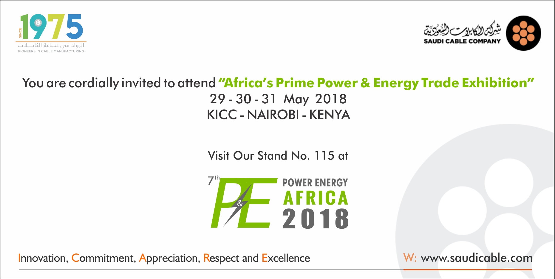 PLEASE ACCEPT OUR CORDIAL INVITATION TO P&E AFRICA 2018